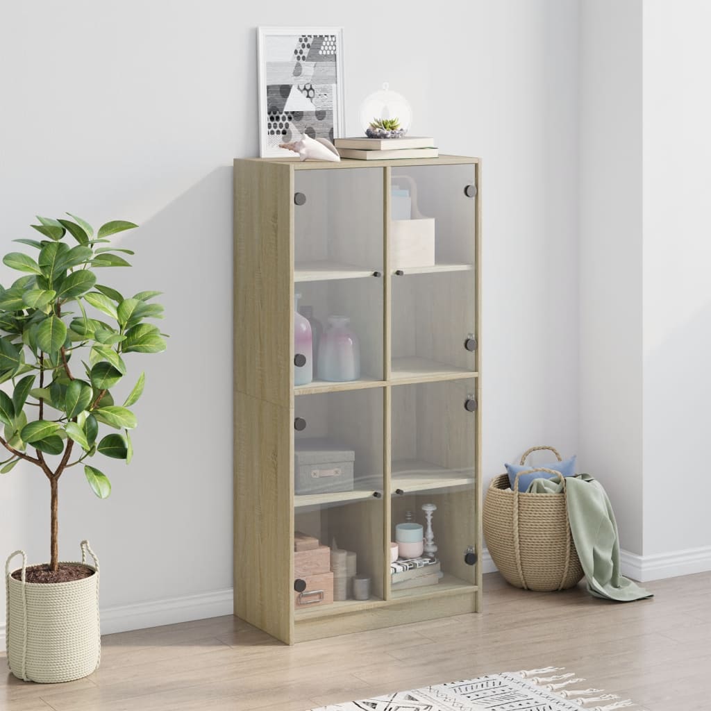 Chest of drawers with doors, oak, 68x37x142cm, treated wood