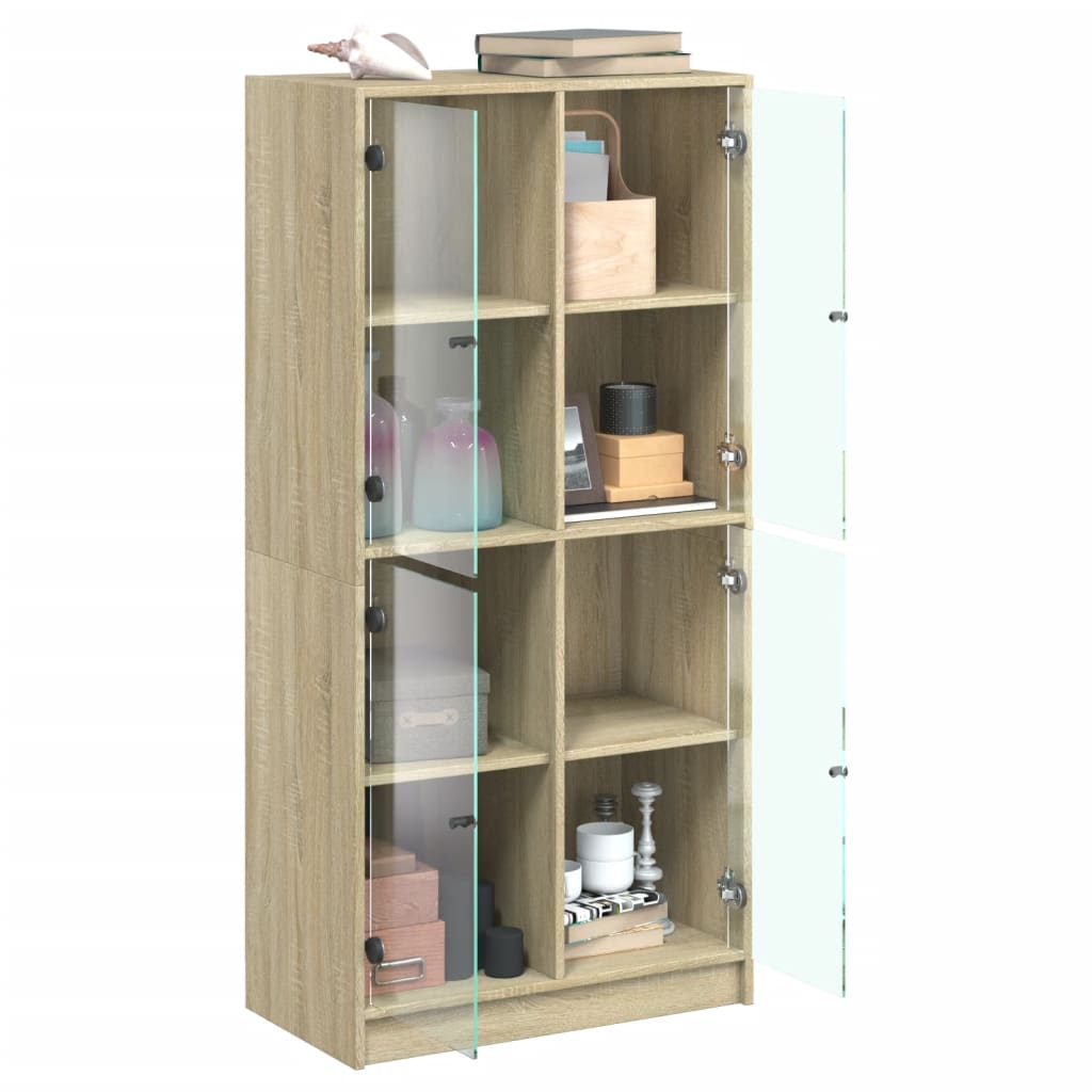 Chest of drawers with doors, oak, 68x37x142cm, treated wood