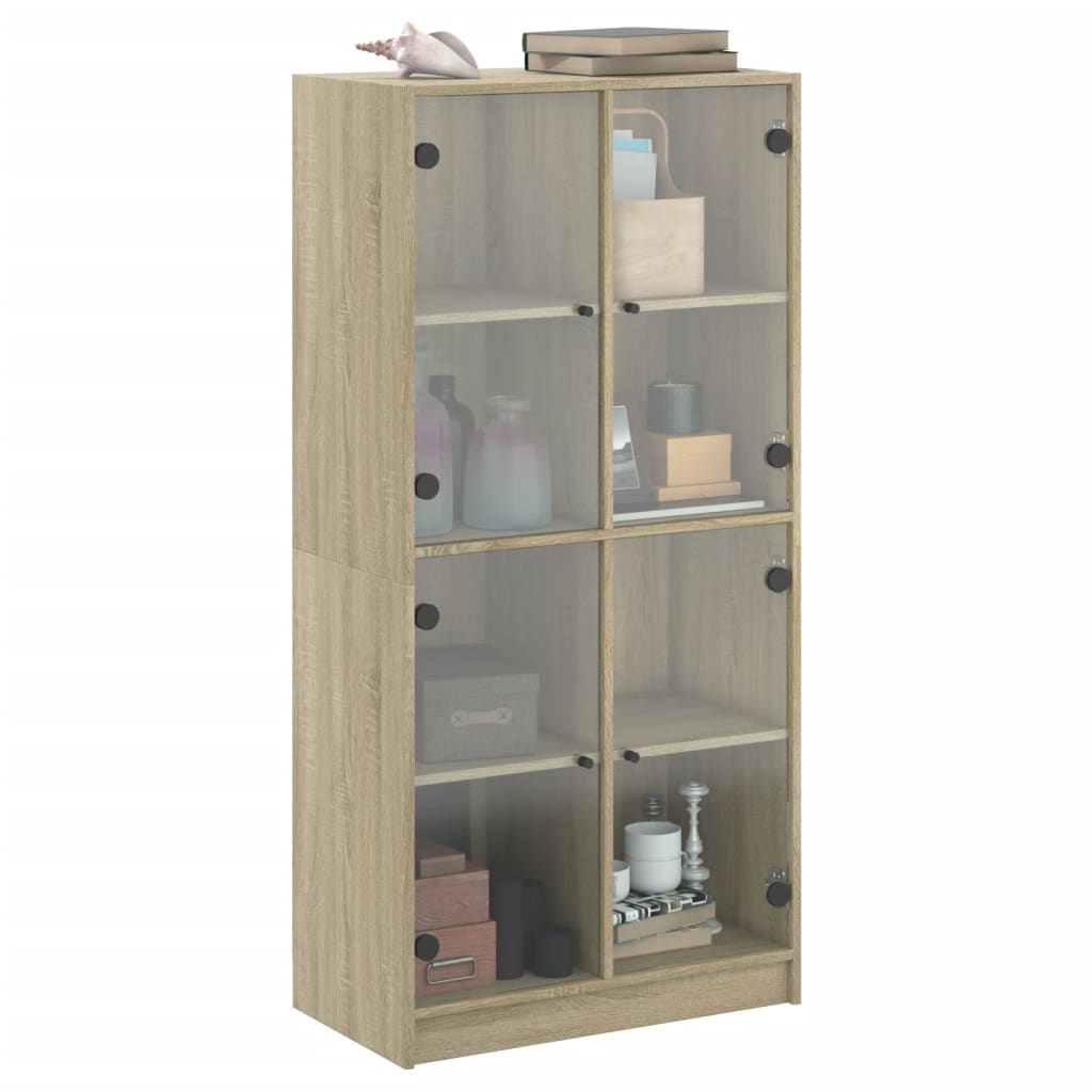 Chest of drawers with doors, oak, 68x37x142cm, treated wood