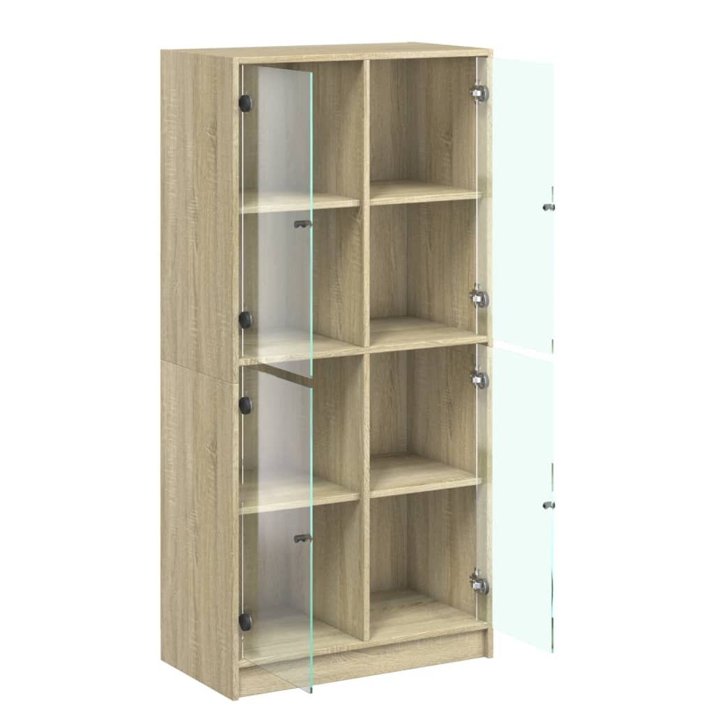 Chest of drawers with doors, oak, 68x37x142cm, treated wood
