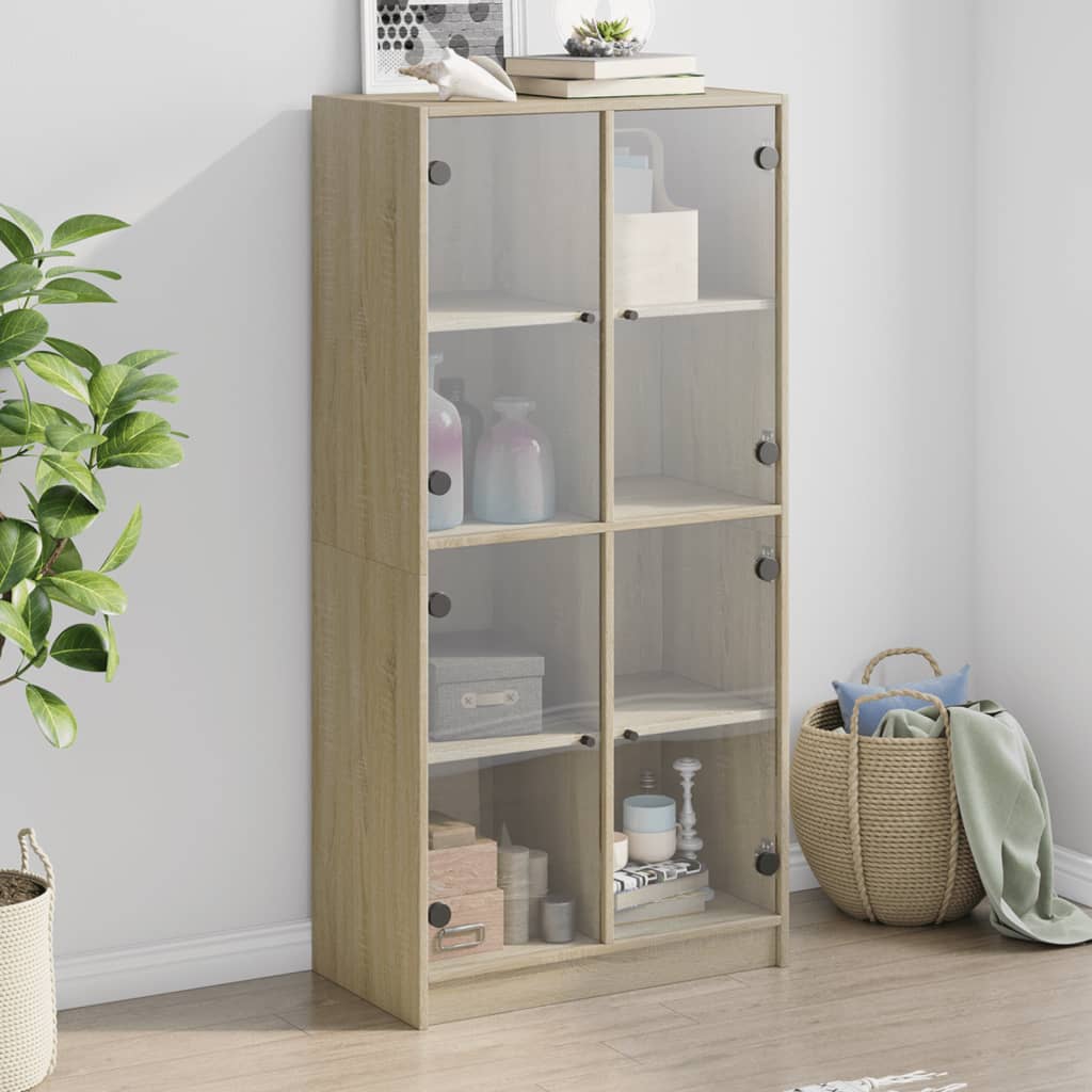 Chest of drawers with doors, oak, 68x37x142cm, treated wood