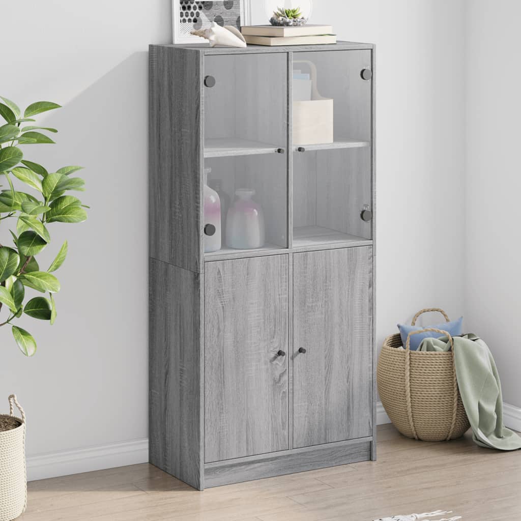 Kumode ar durvīm, pelēka ozola, 68x37x142cm, koks