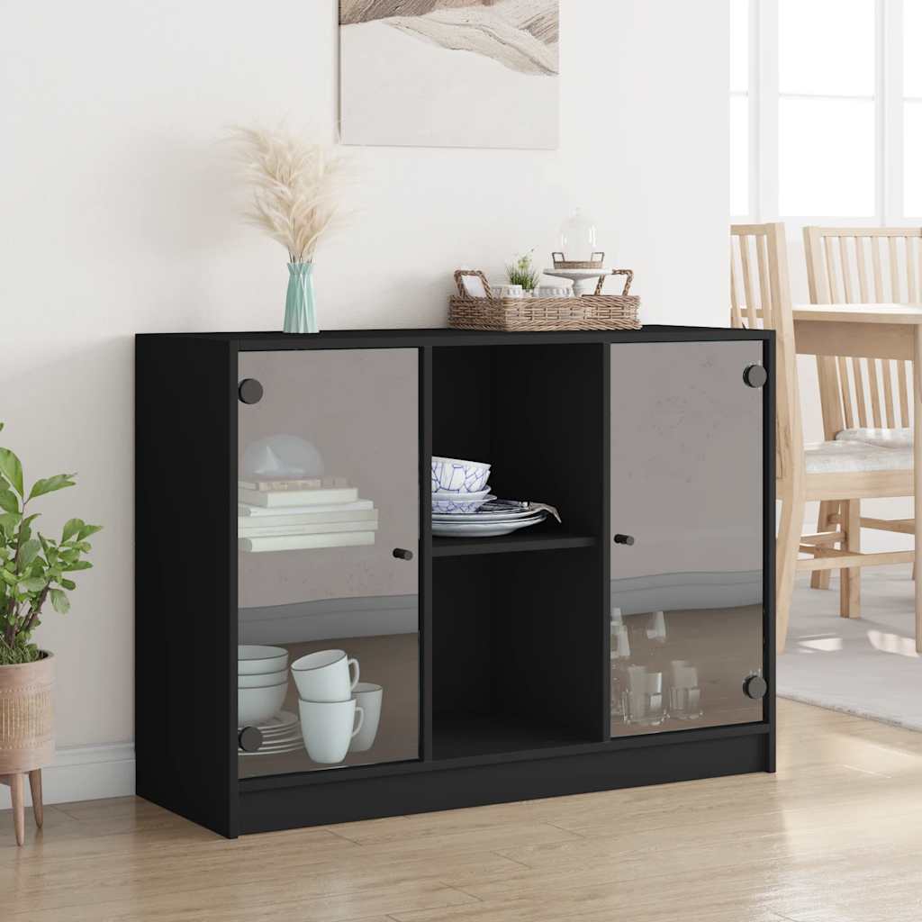 Sideboard, black, 102x37x75.5cm, engineered wood