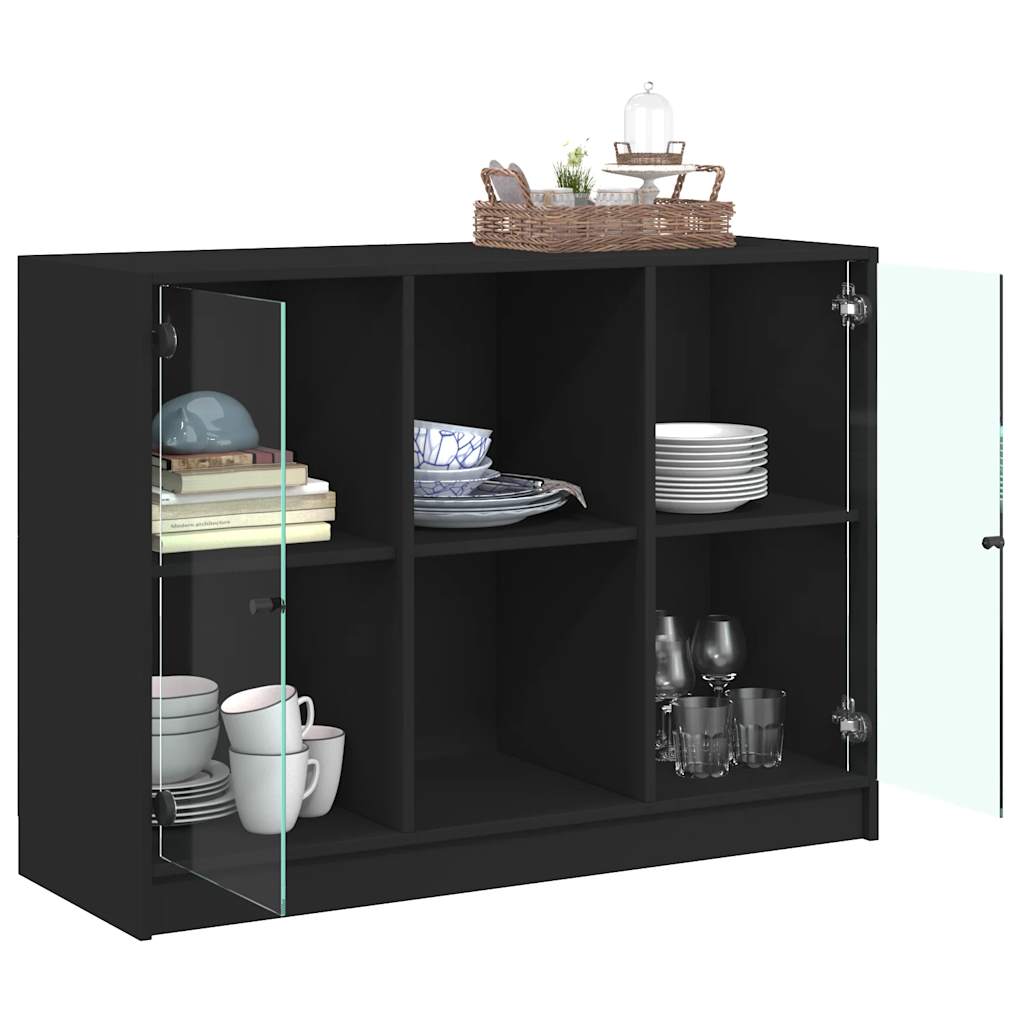 Sideboard, black, 102x37x75.5cm, engineered wood