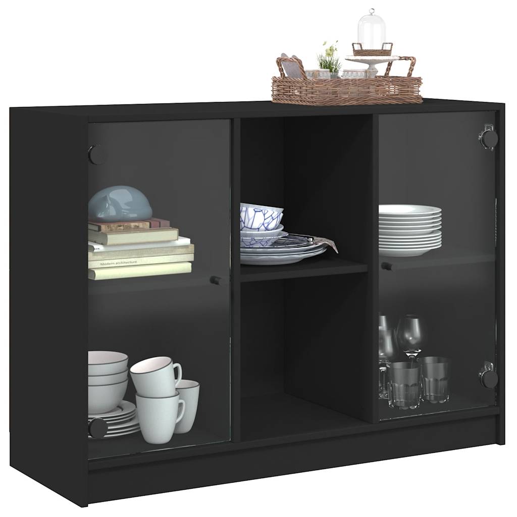 Sideboard, black, 102x37x75.5cm, engineered wood