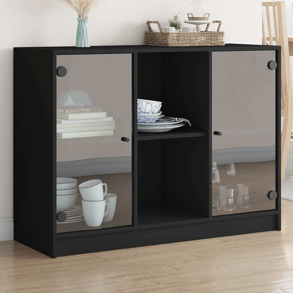 Sideboard, black, 102x37x75.5cm, engineered wood