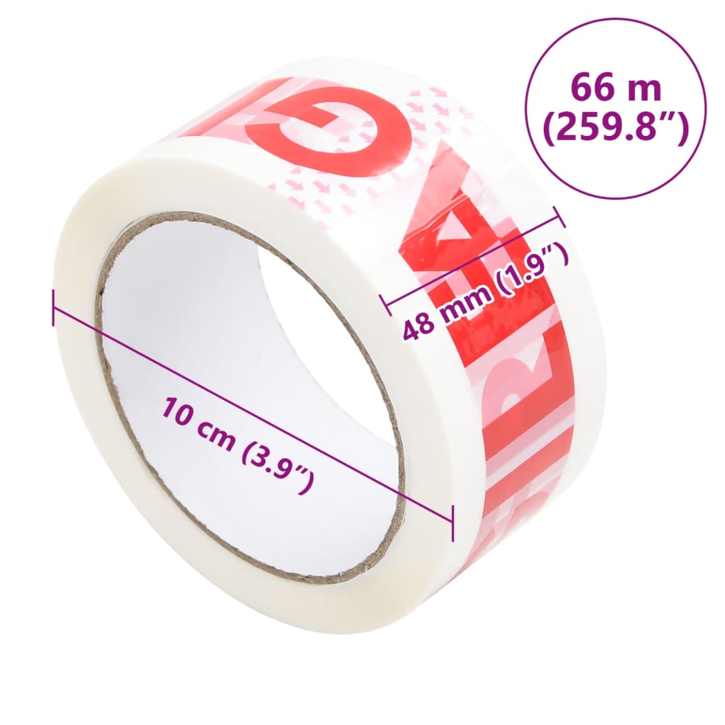Pakavimo juostelė, 12vnt., balta, 48mmx66m, FRAGILE spaudinys