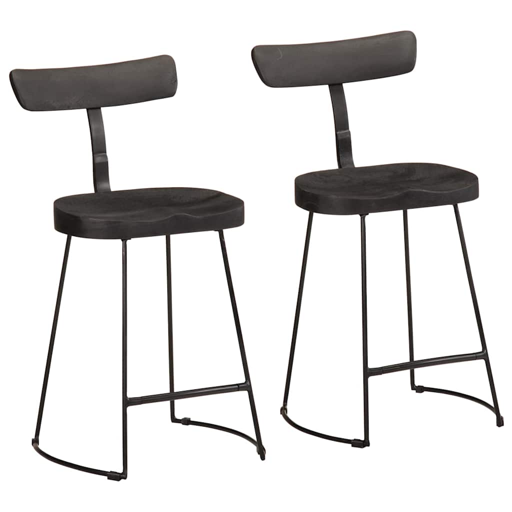 Bar stools, 2 pcs, black, 49x43x79 cm, solid mango wood