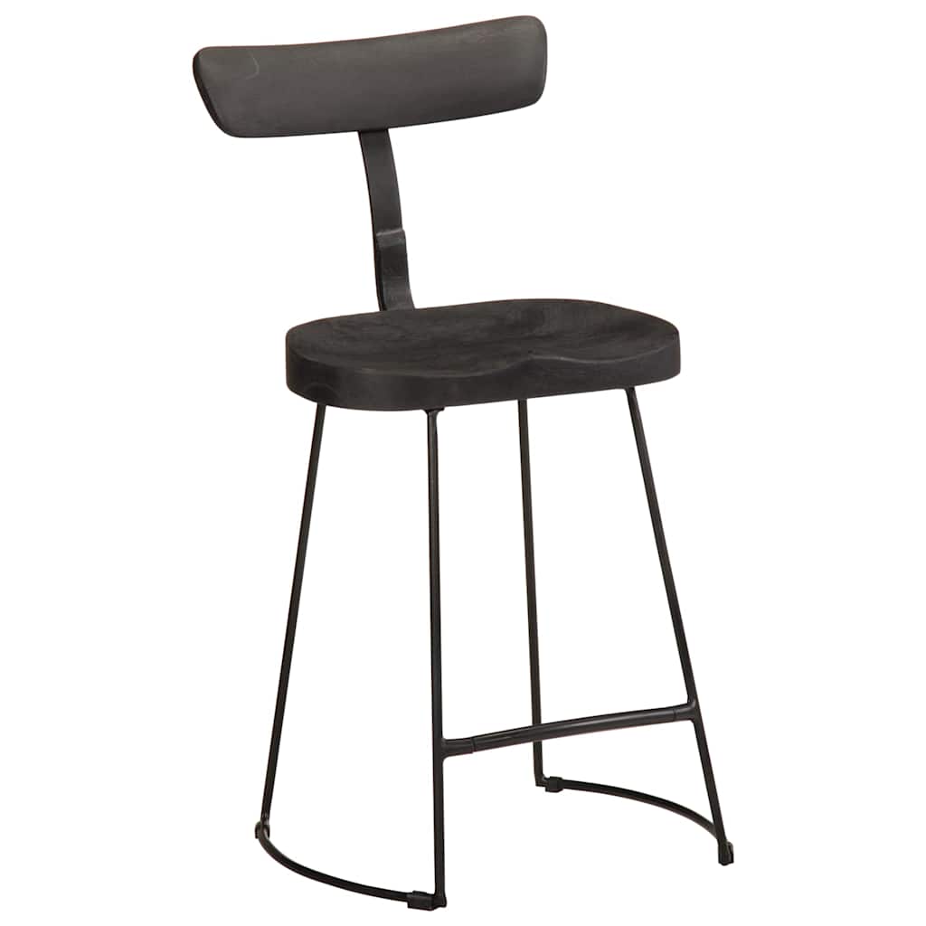 Bar stools, 2 pcs, black, 49x43x79 cm, solid mango wood