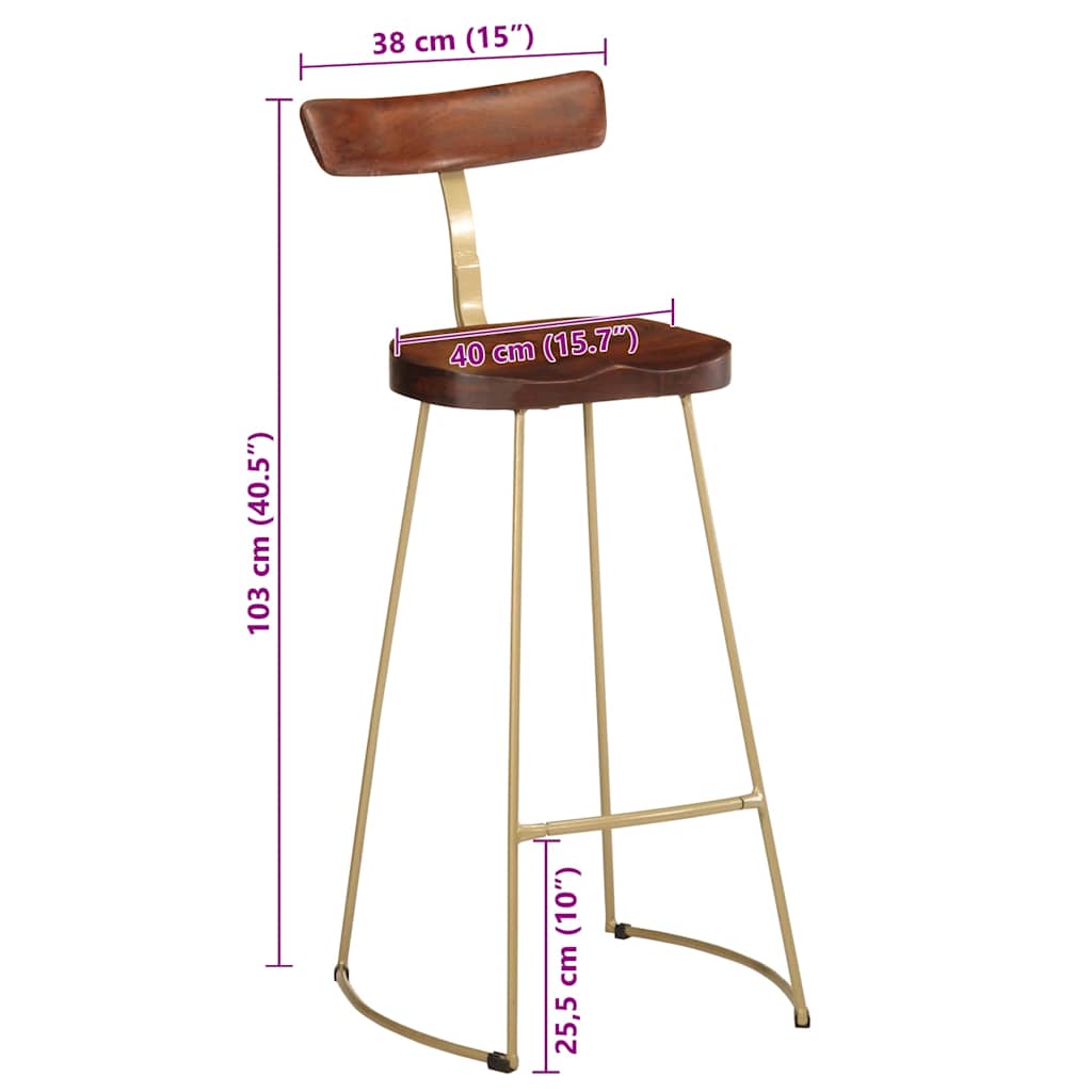 Bar stools, 2 pcs., 49x43x103 cm, solid mango wood