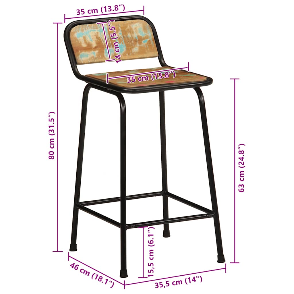 Bar stools, 2 pcs, 46x35.5x80 cm, reclaimed wood