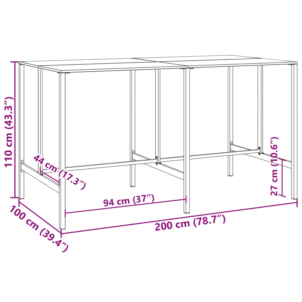 Bar table, black, 200x100x110cm, steel