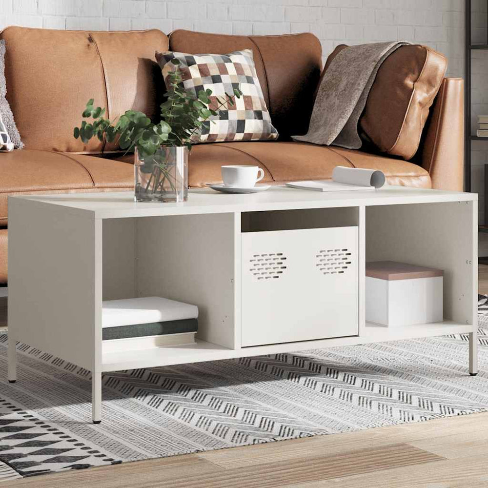 kavos staliukas baltas 101,5x50x43,5cm šaltai valcuotas plienas