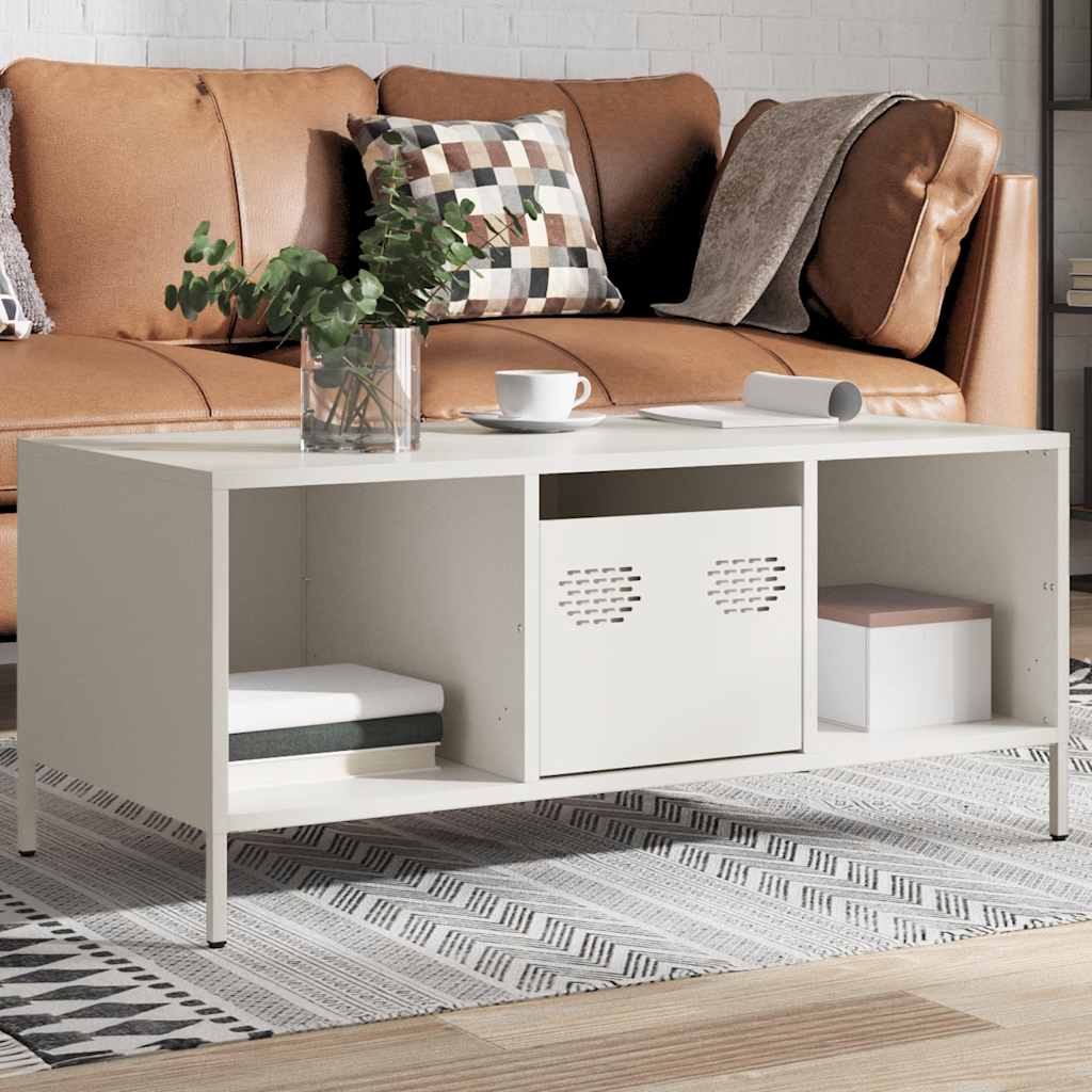 kavos staliukas baltas 101,5x50x43,5cm šaltai valcuotas plienas