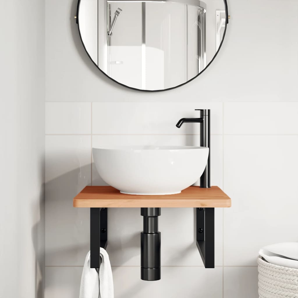 Washbasin shelf, steel and solid boxwood