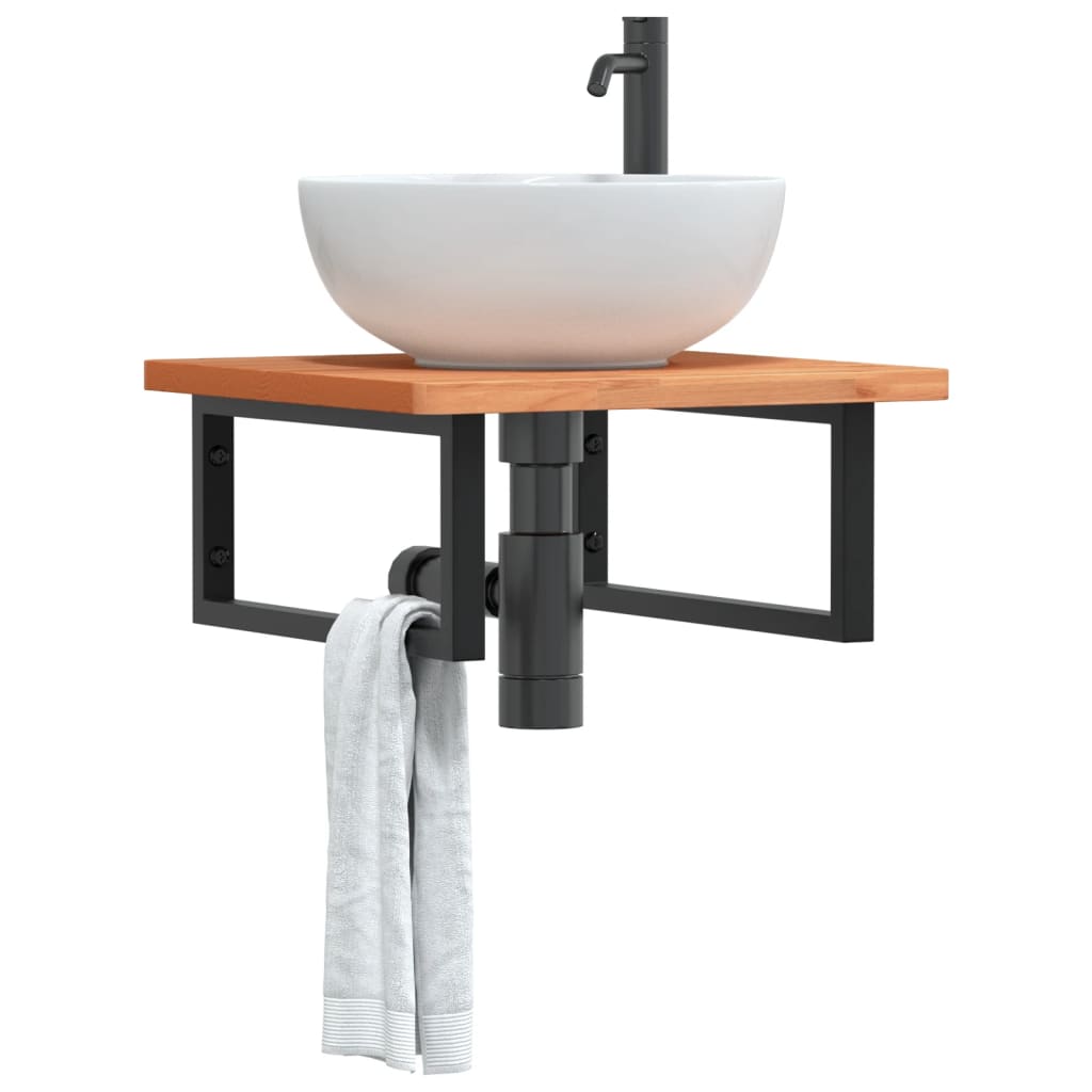 Washbasin shelf, steel and solid boxwood