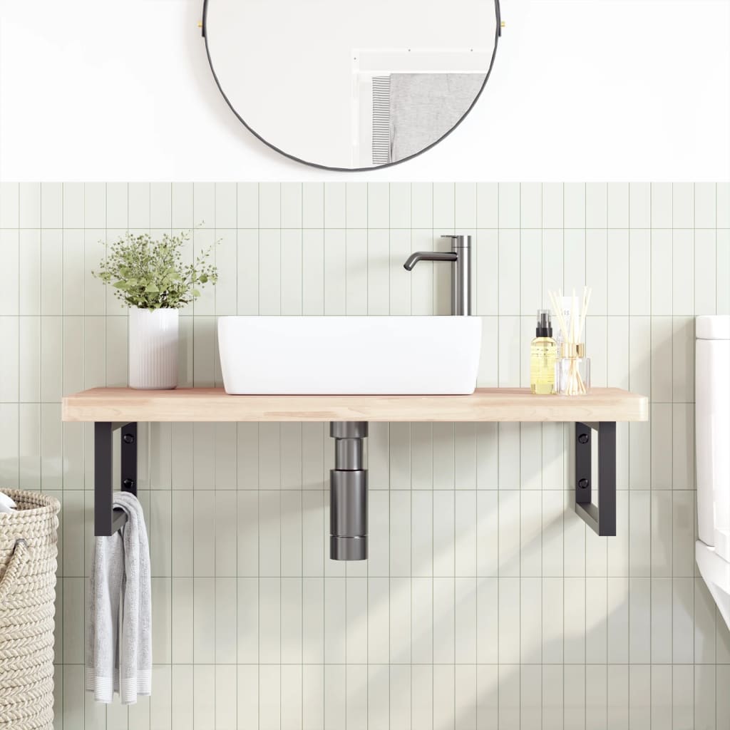 Washbasin shelf, steel and solid boxwood