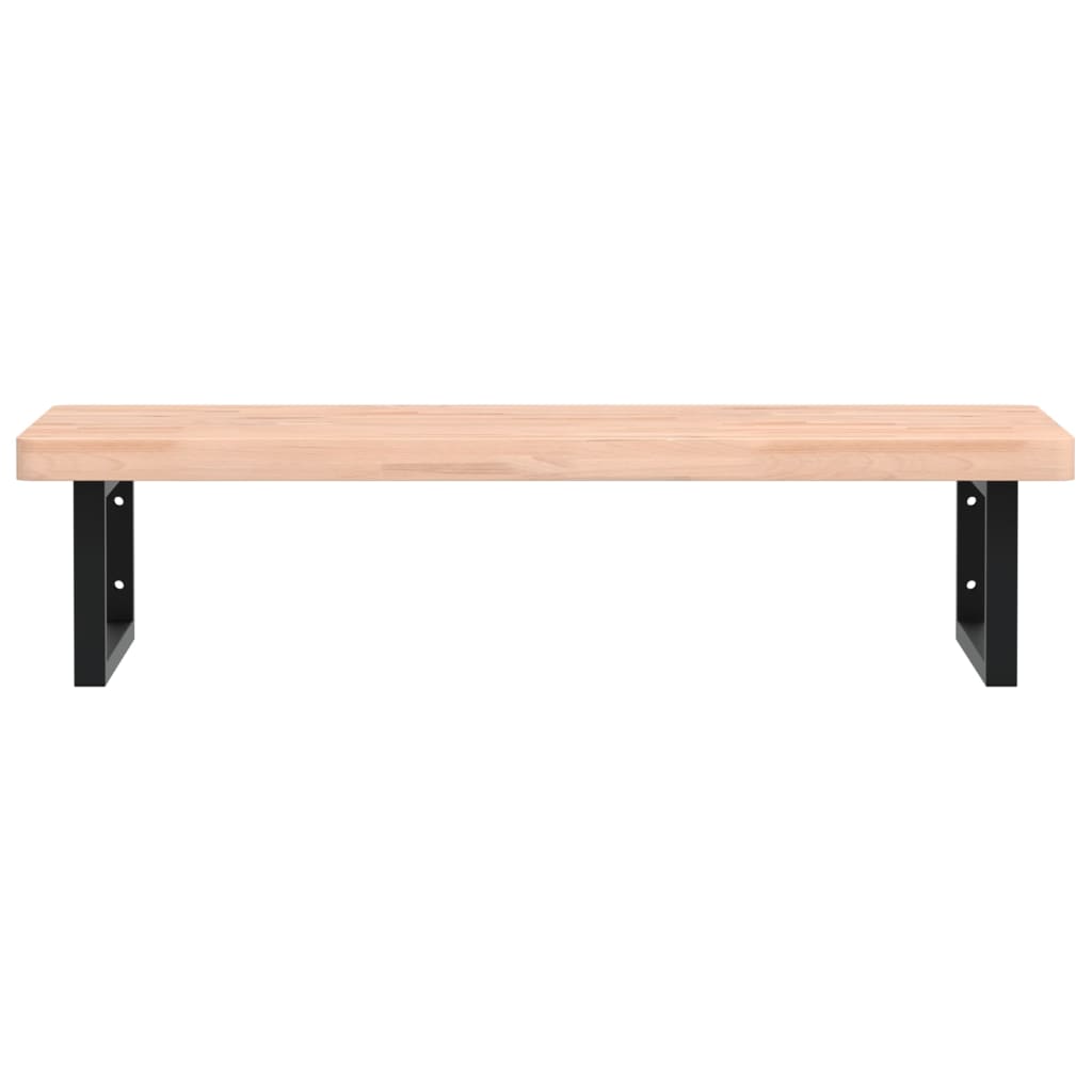 Washbasin shelf, steel and solid boxwood