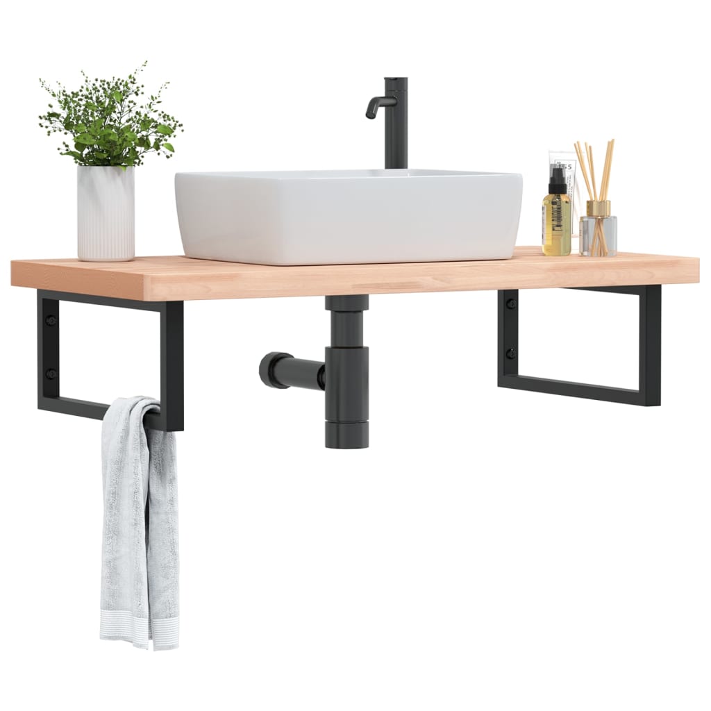 Washbasin shelf, steel and solid boxwood