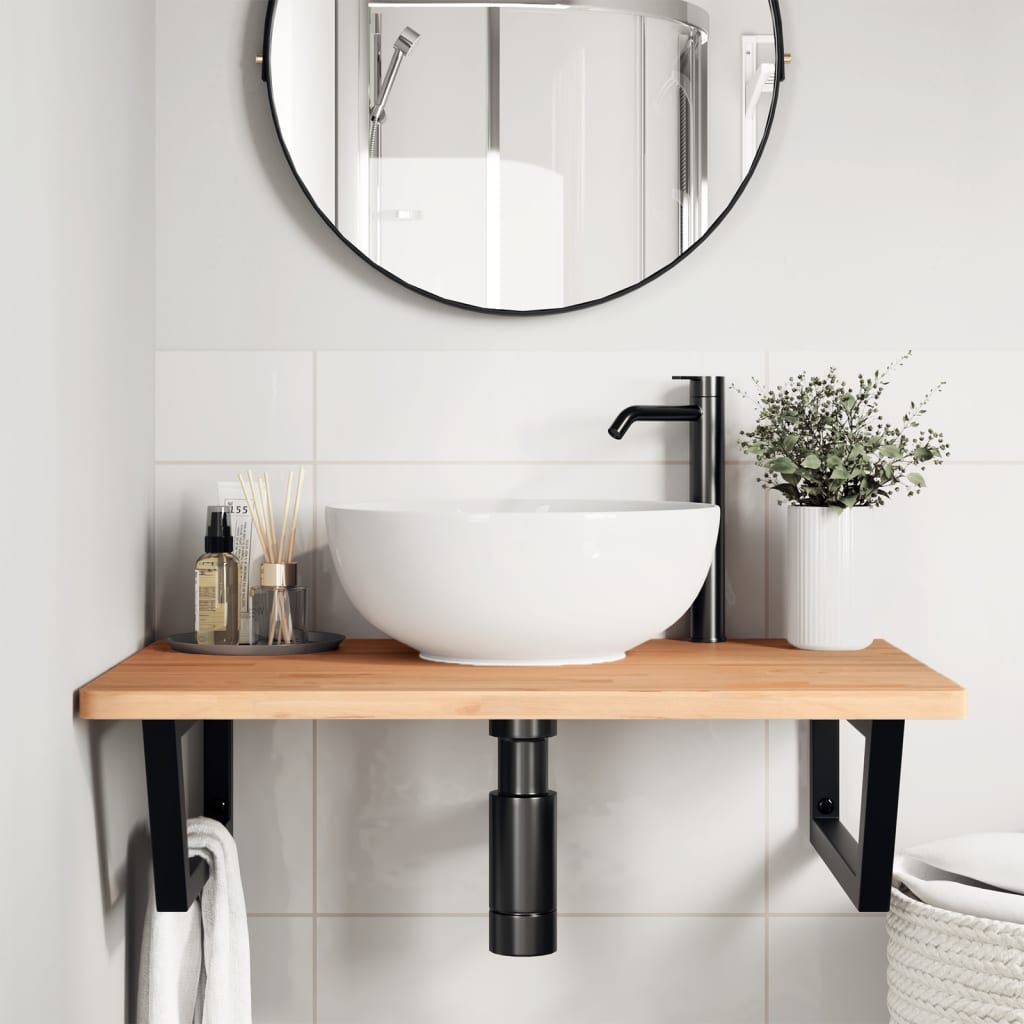 Washbasin shelf, steel and solid boxwood