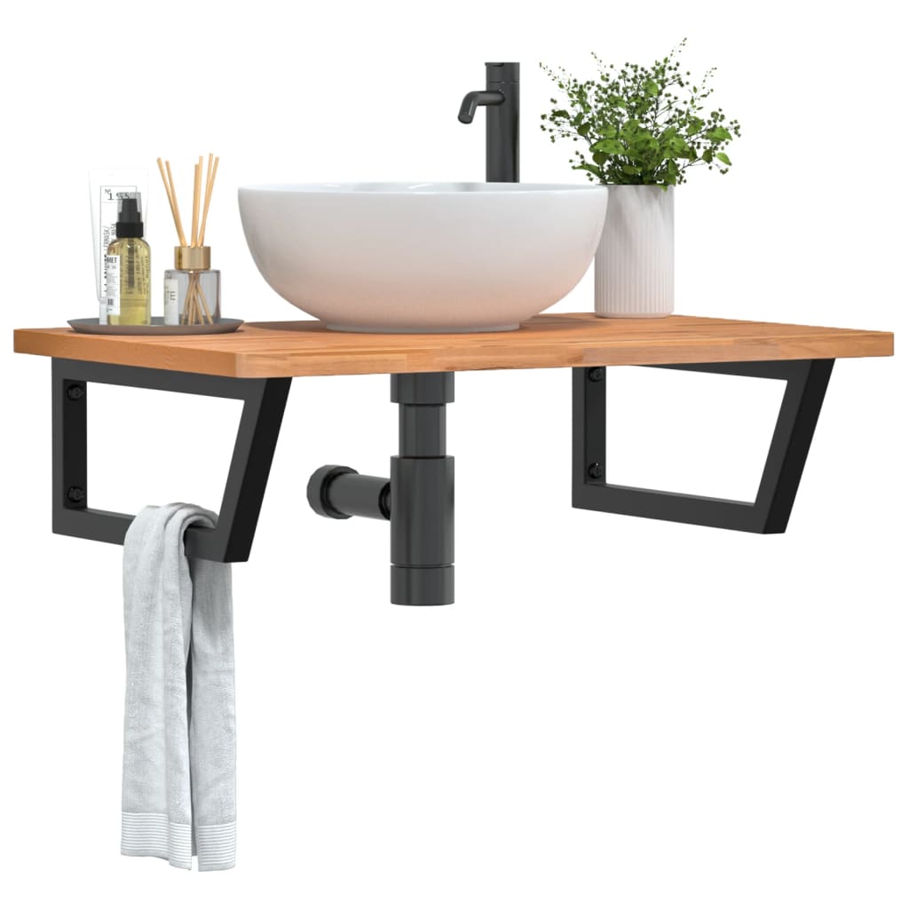 Washbasin shelf, steel and solid boxwood