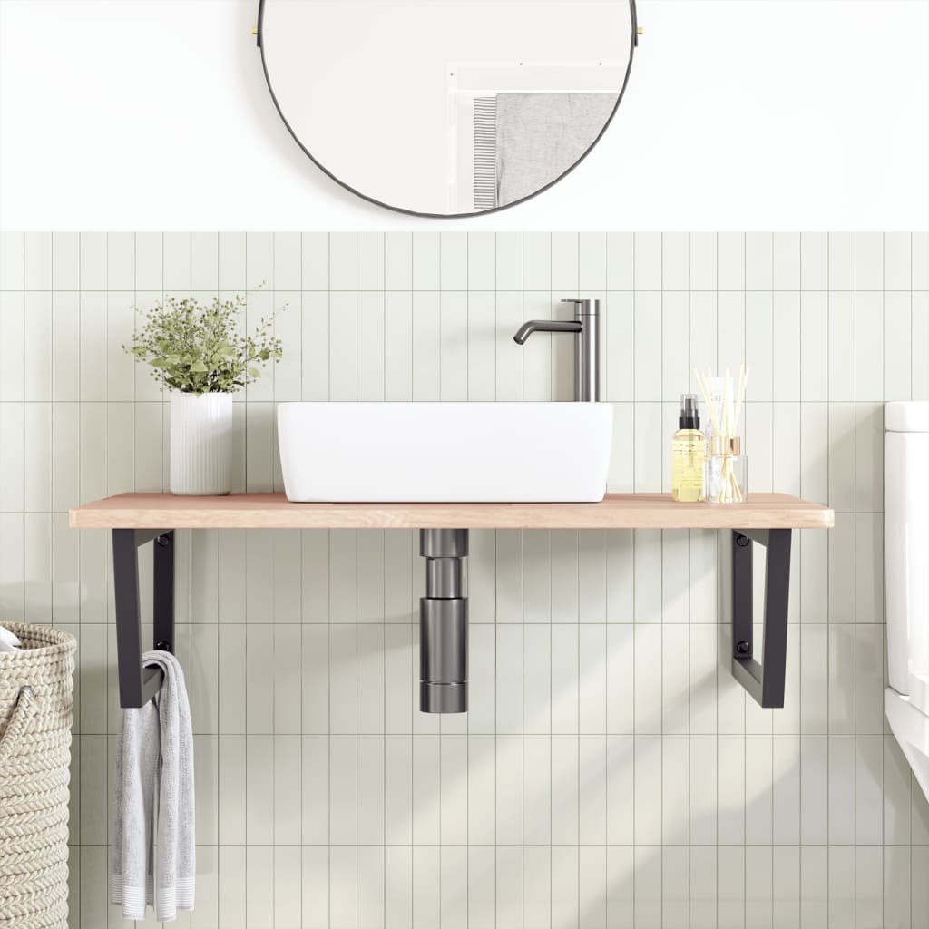 Shelf for washbasin, steel and solid oak wood