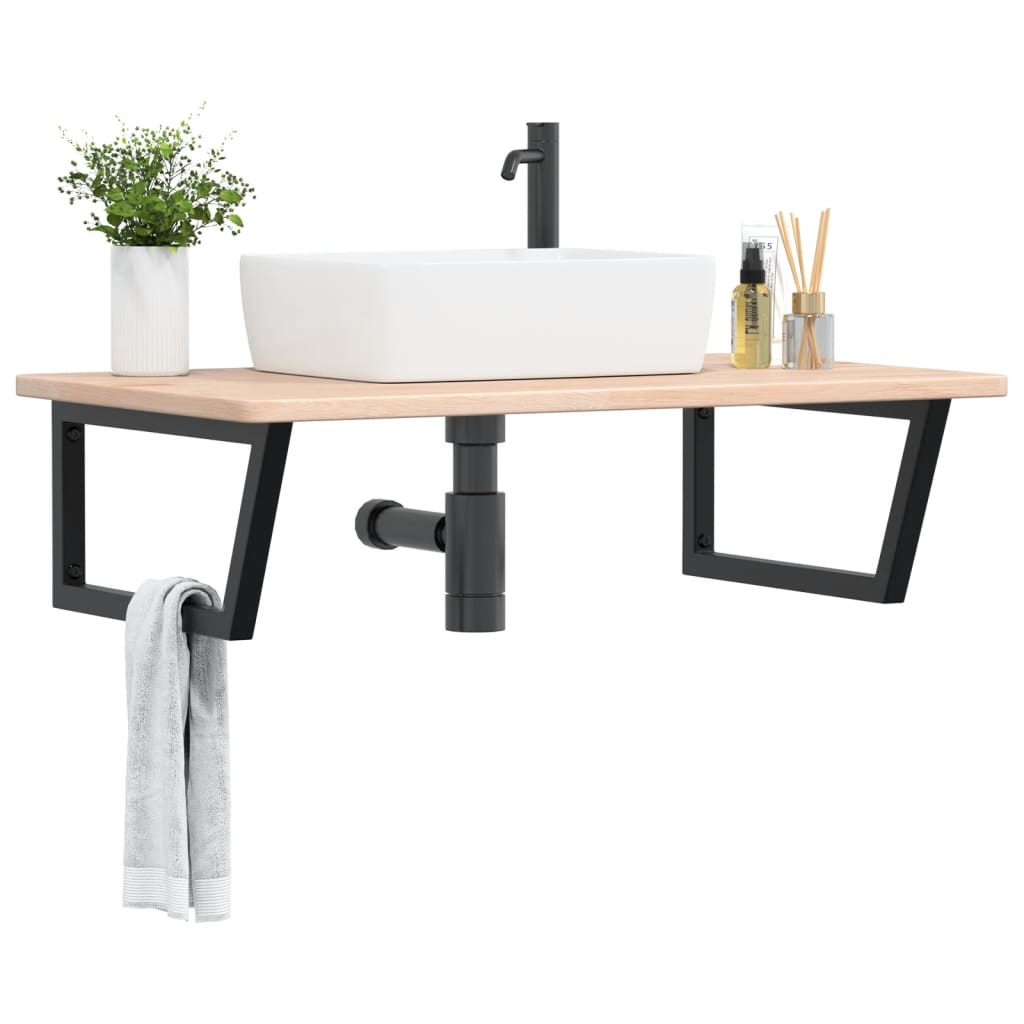 Shelf for washbasin, steel and solid oak wood