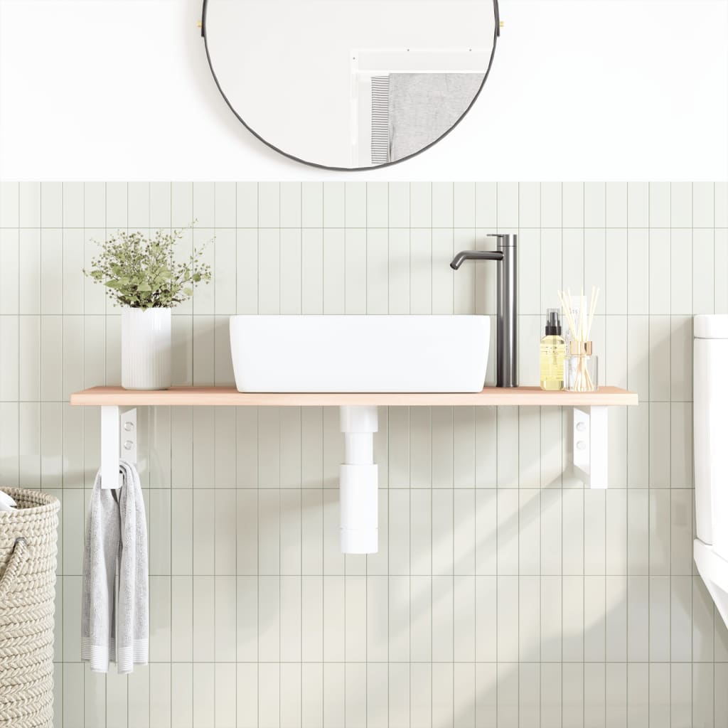 Shelf for washbasin, steel and solid oak wood