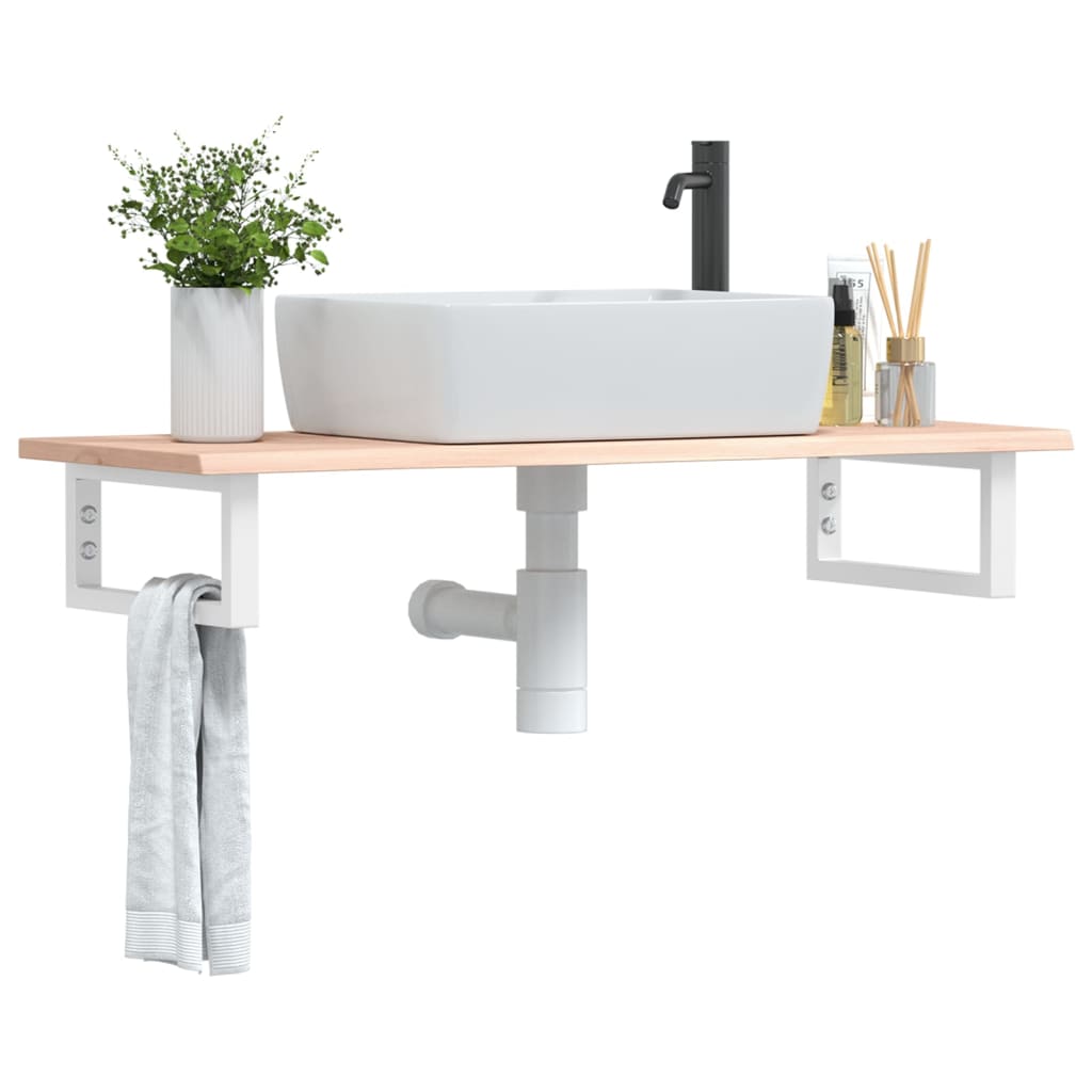 Shelf for washbasin, steel and solid oak wood