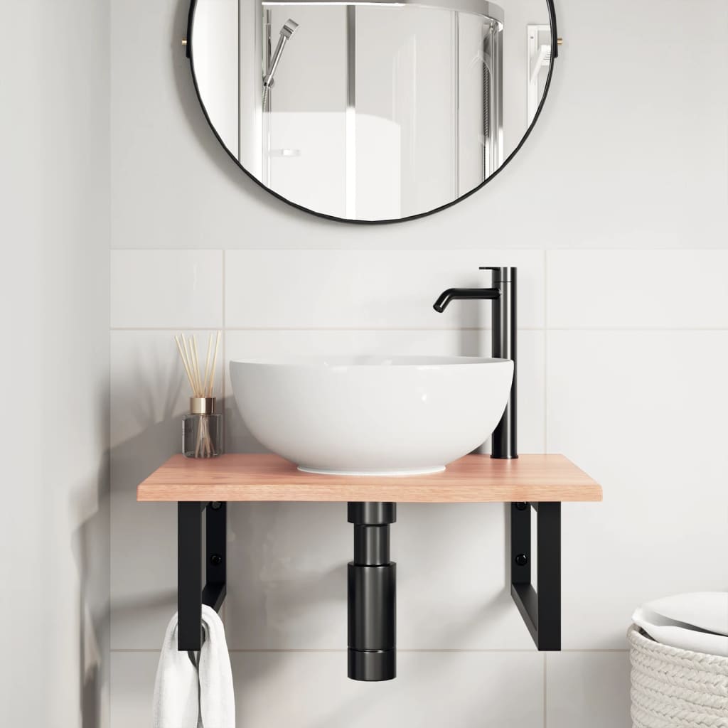 Shelf for washbasin, steel and solid oak wood