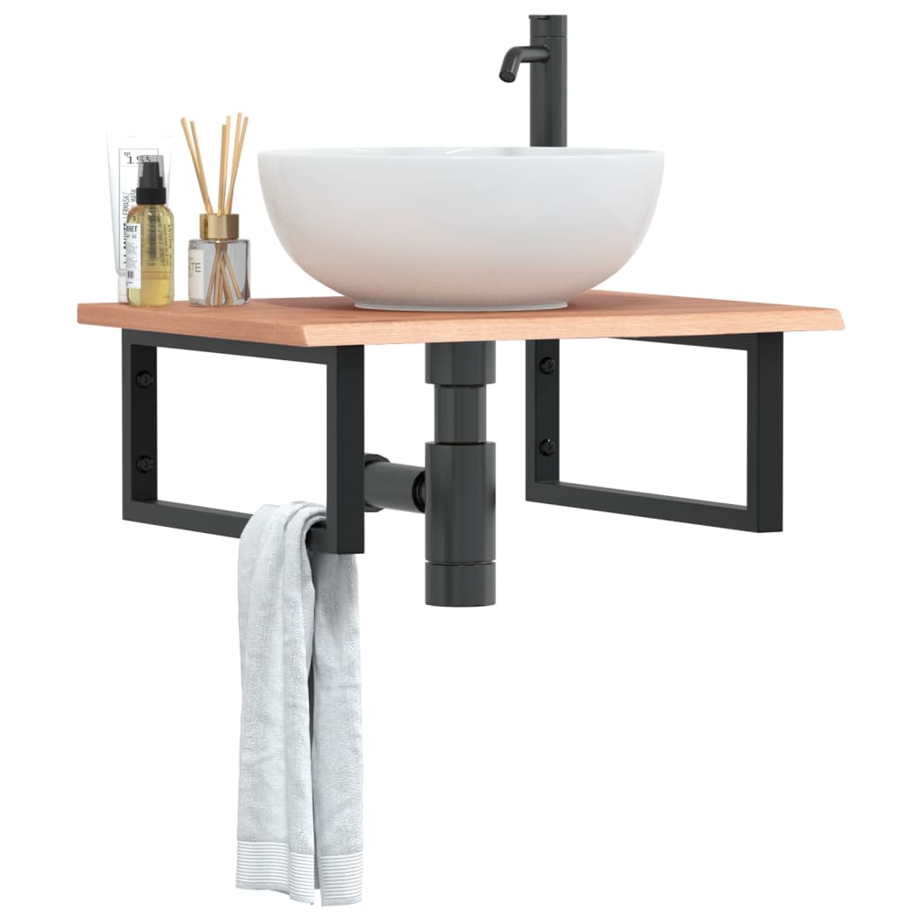 Shelf for washbasin, steel and solid oak wood