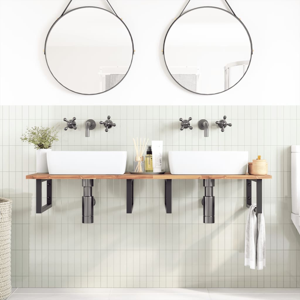 Shelf for washbasin, steel and solid acacia wood