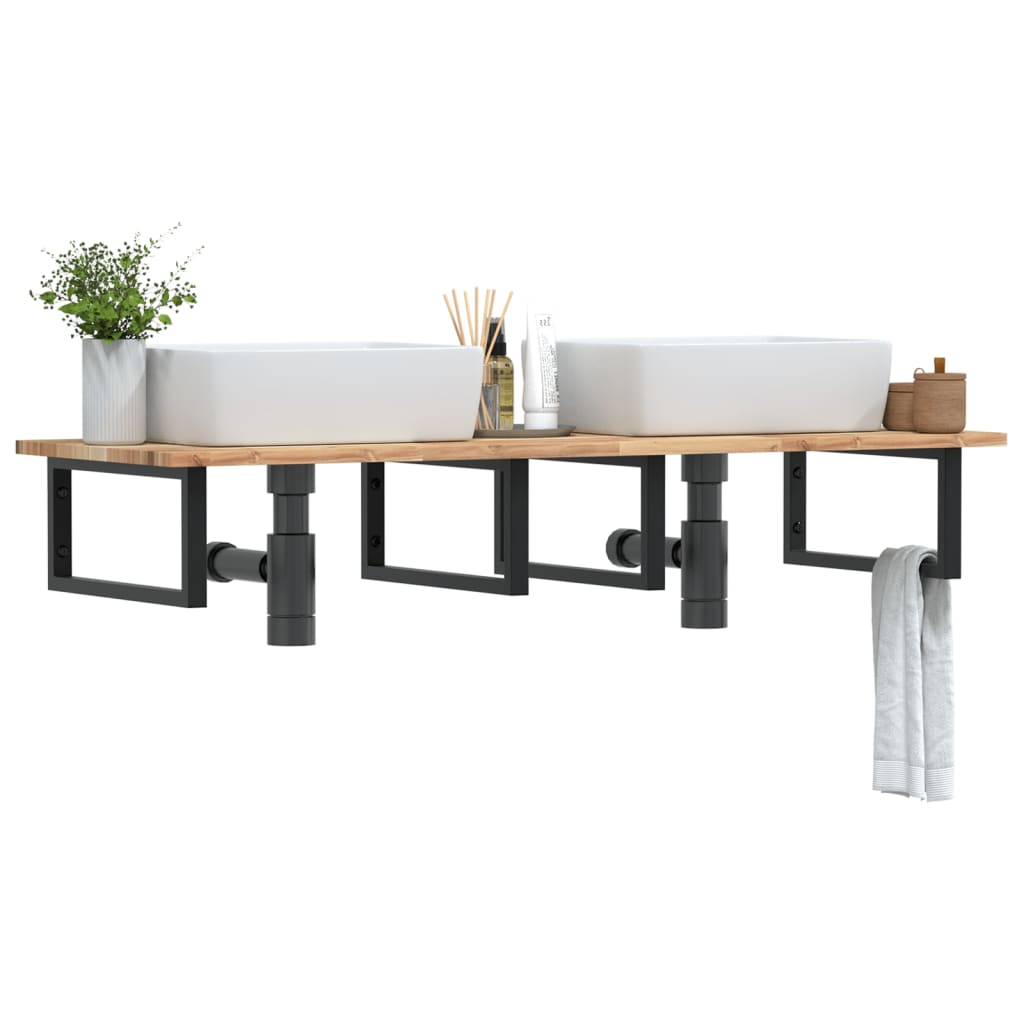 Shelf for washbasin, steel and solid acacia wood