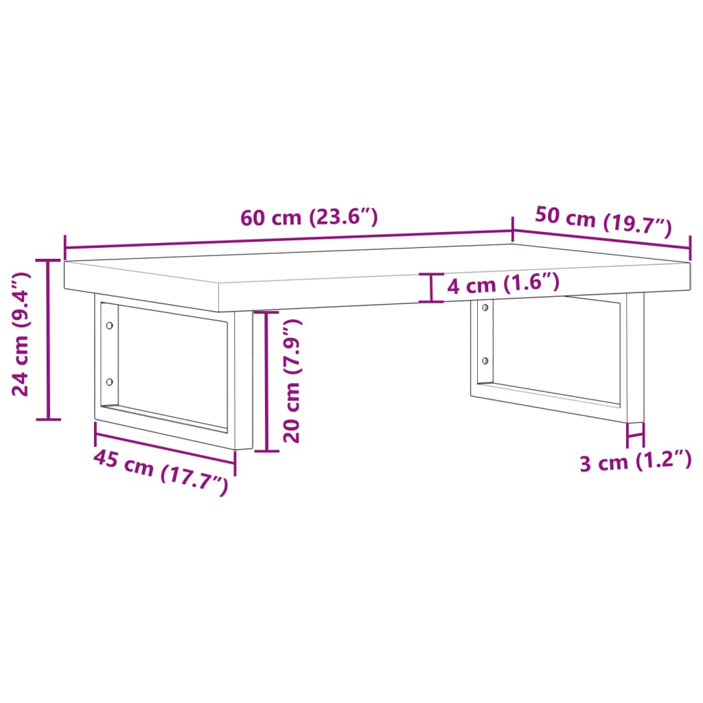 Shelf for washbasin, steel and solid acacia wood
