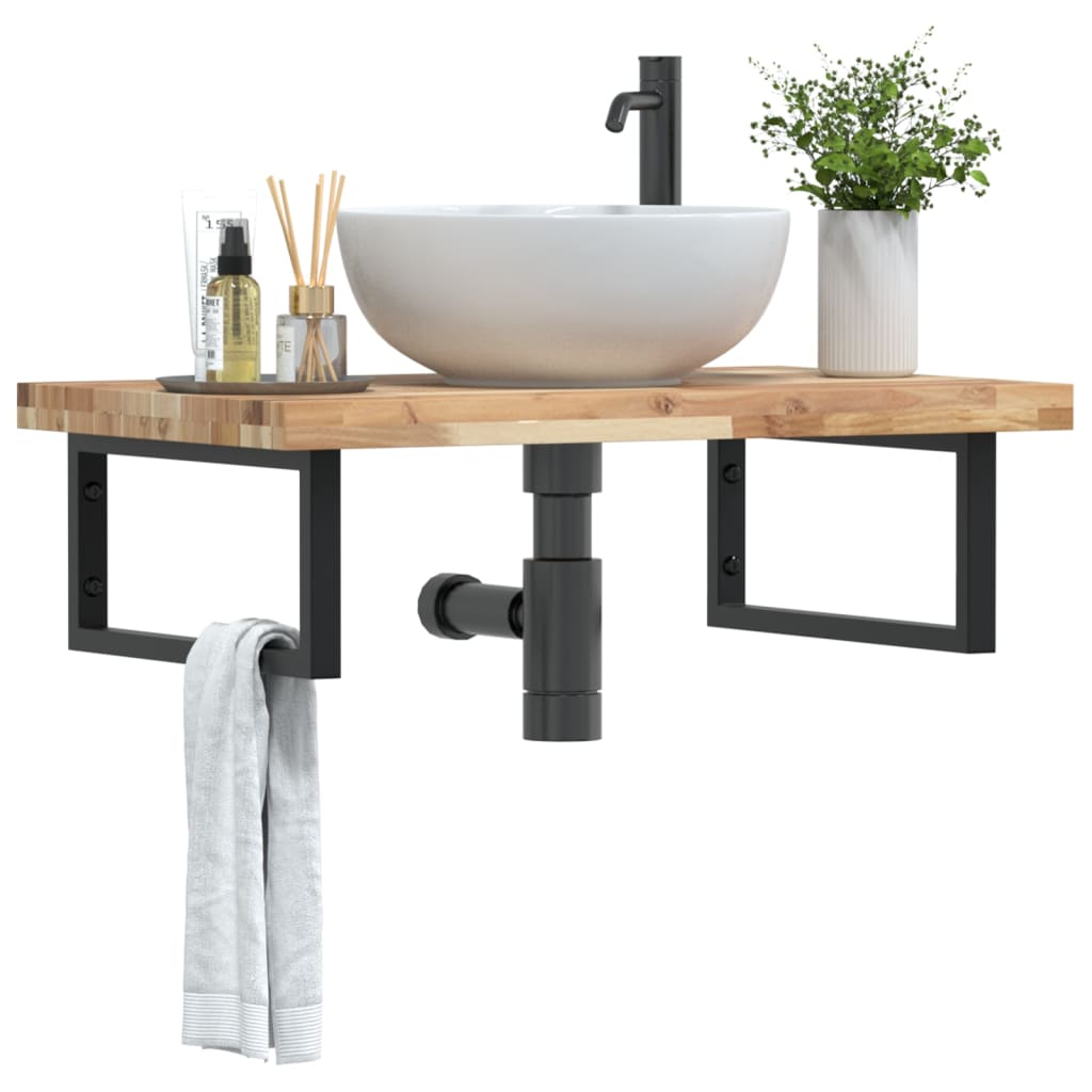 Shelf for washbasin, steel and solid acacia wood