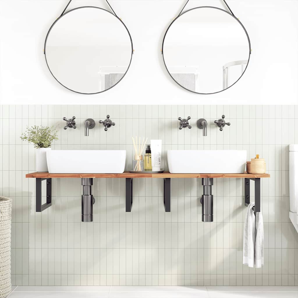 Shelf for washbasin, steel and solid acacia wood