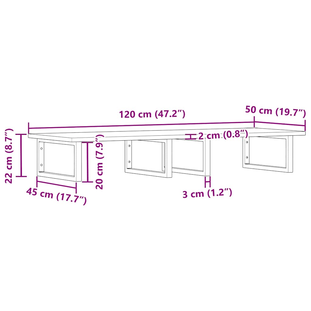 Shelf for washbasin, steel and solid acacia wood