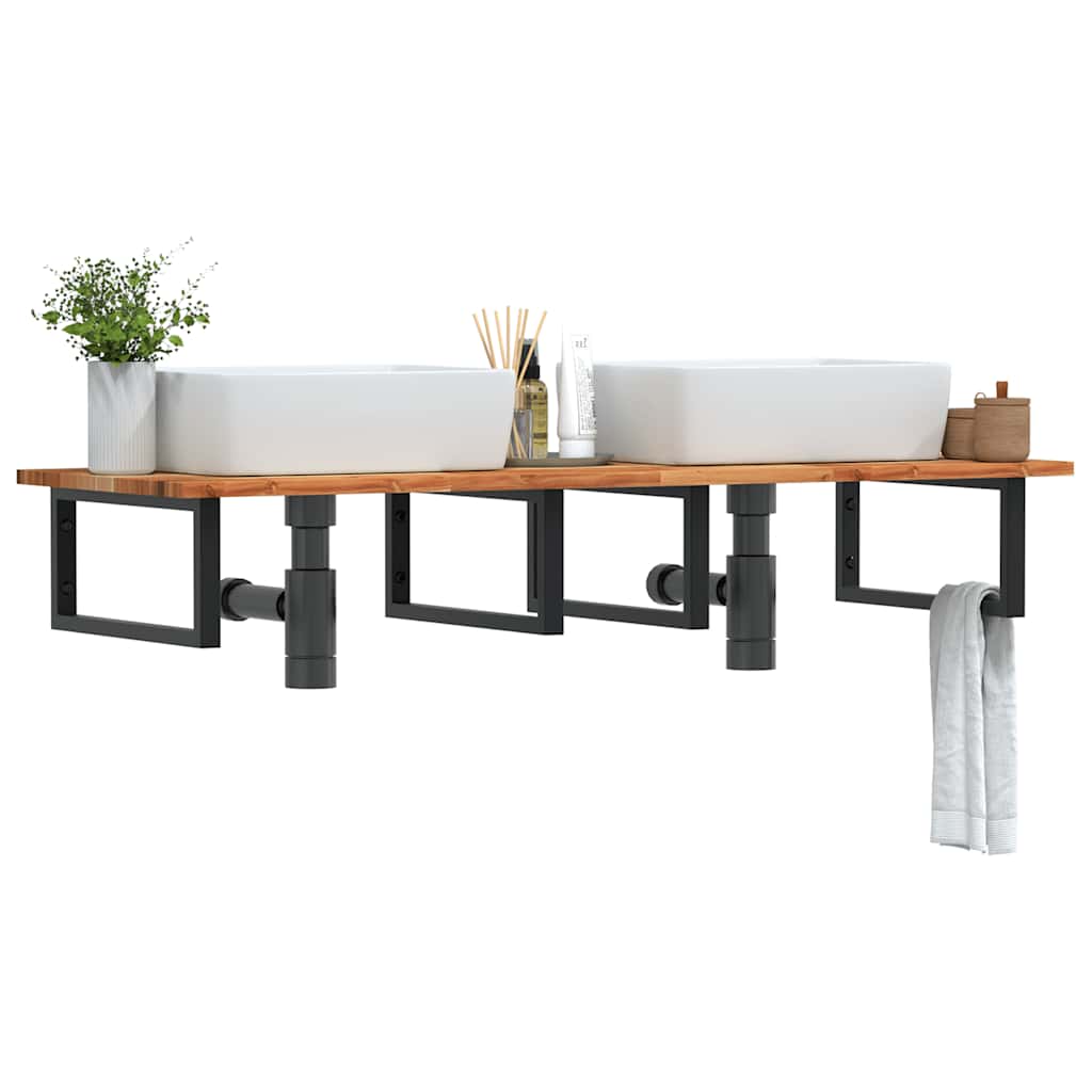 Shelf for washbasin, steel and solid acacia wood
