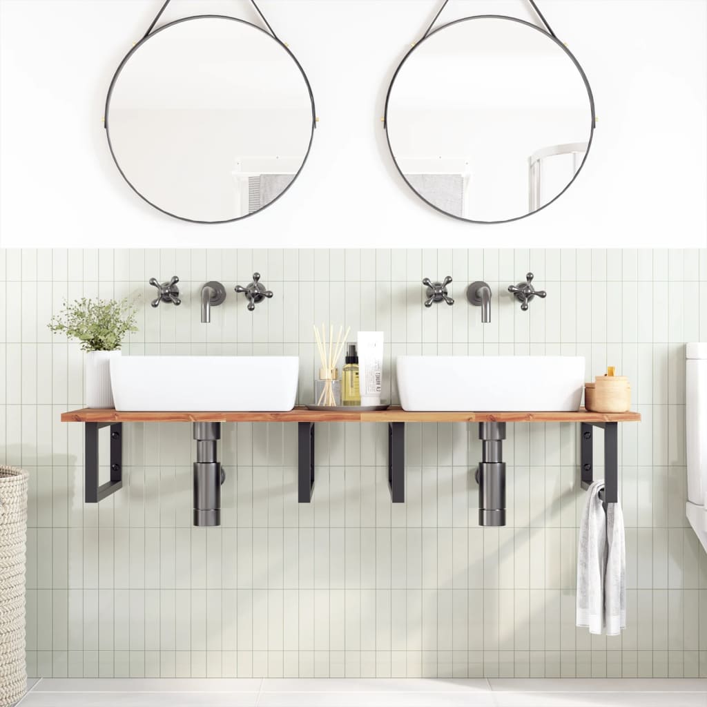 Shelf for washbasin, steel and solid acacia wood
