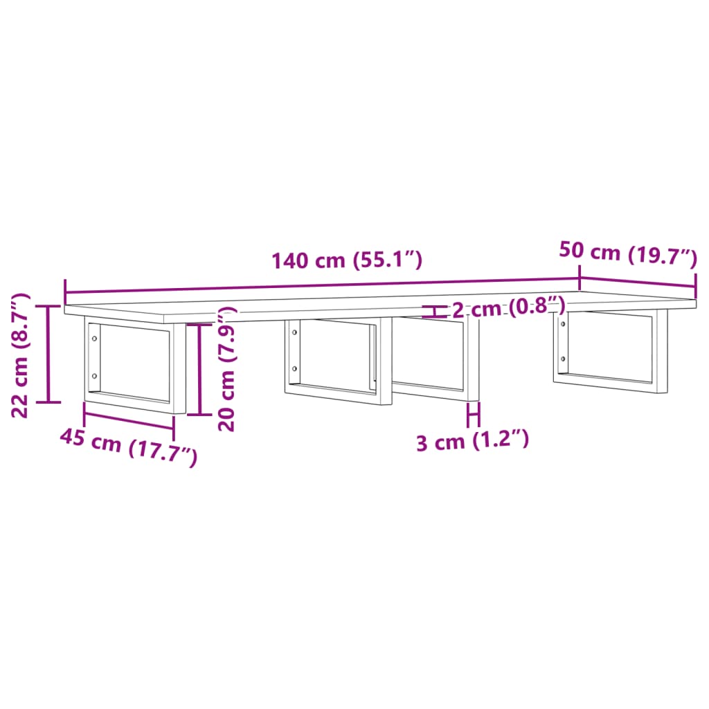 Shelf for washbasin, steel and solid acacia wood