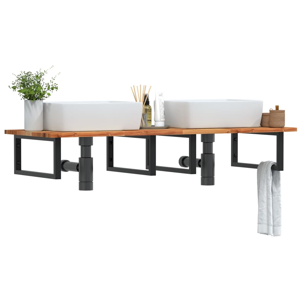 Shelf for washbasin, steel and solid acacia wood