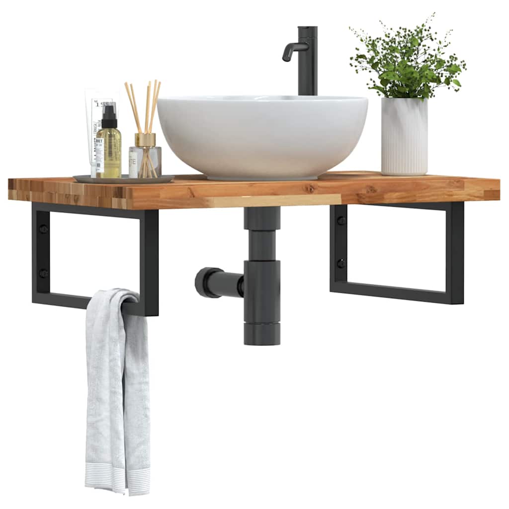 Shelf for washbasin, steel and solid acacia wood