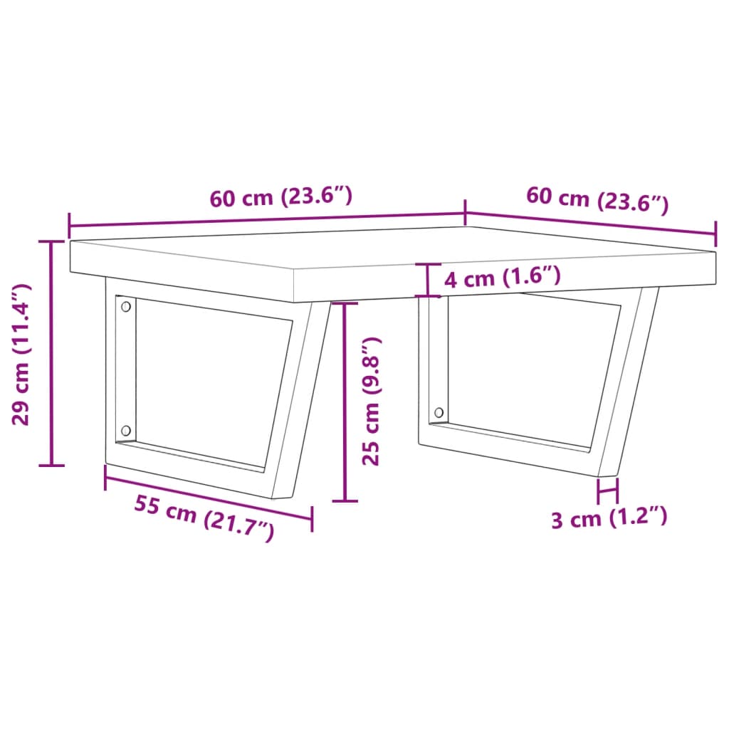 Shelf for washbasin, steel and solid acacia wood