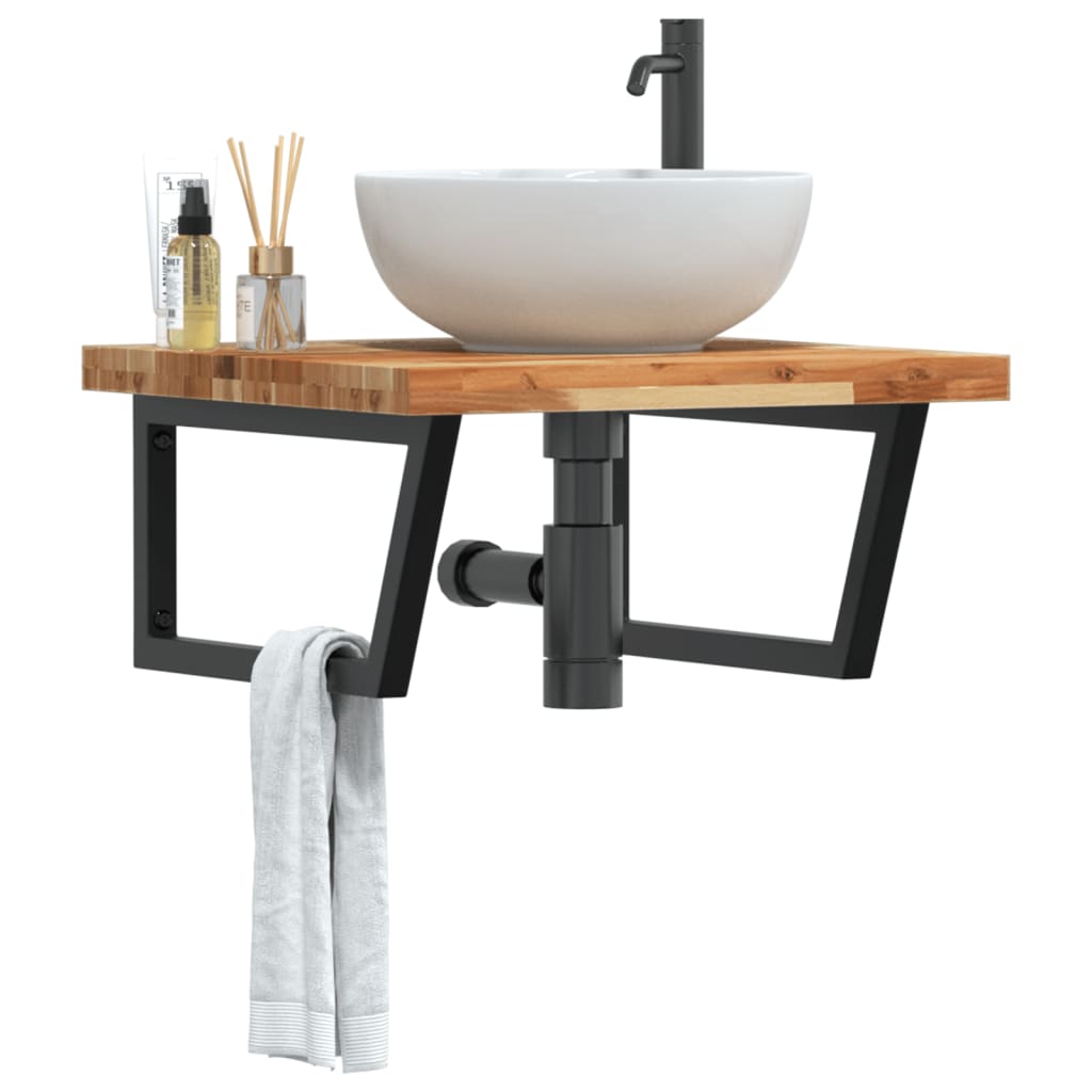 Shelf for washbasin, steel and solid acacia wood