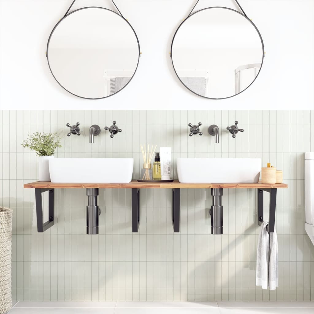 Shelf for washbasin, steel and solid acacia wood