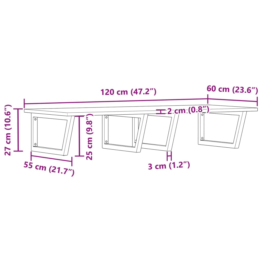 Shelf for washbasin, steel and solid acacia wood