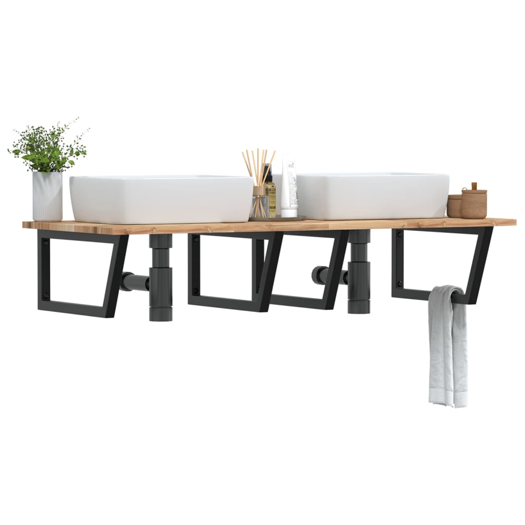 Shelf for washbasin, steel and solid acacia wood