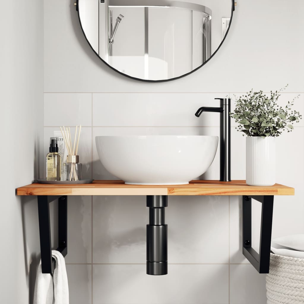 Shelf for washbasin, steel and solid acacia wood