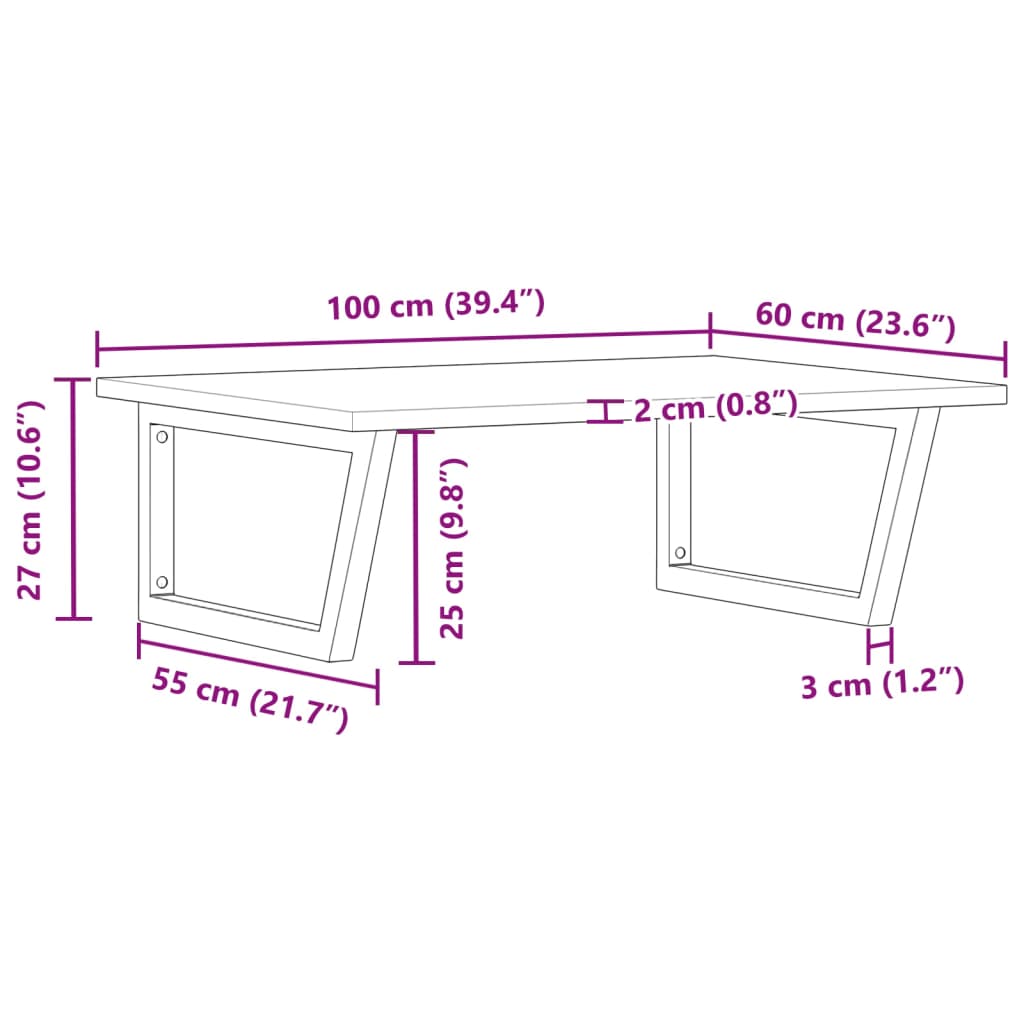 Shelf for washbasin, steel and solid acacia wood