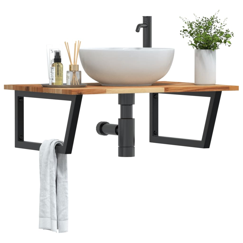 Shelf for washbasin, steel and solid acacia wood